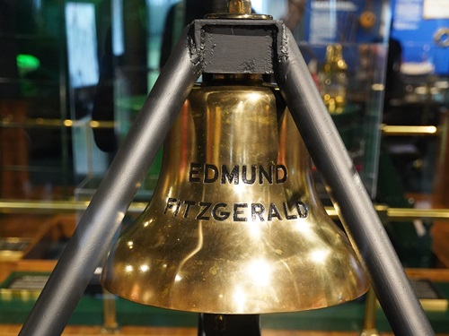 The bell from the wreck of the Edmund Fitzgerald; artifact available at the Great Lakes Shipwreck Museum in Michigan.