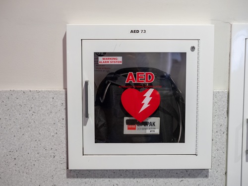 AED on wall in airport