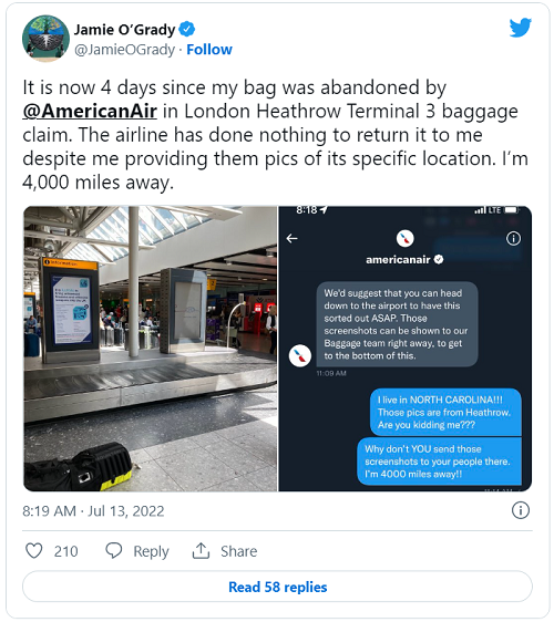 Viral lost luggage tweet
