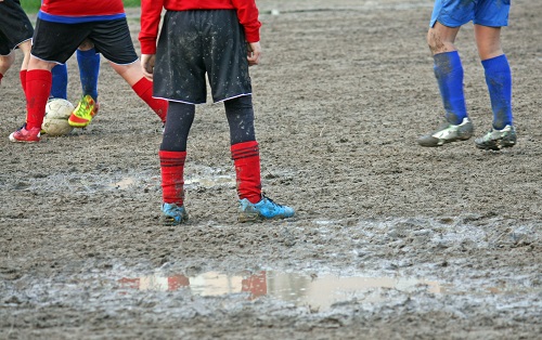 Muddy soccer field