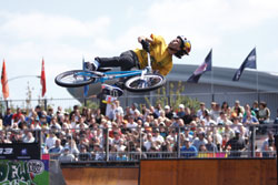 Daniel Dhers during the Dew Tour BMX park competition in Portland, OR. &copy; Peter Kim - Dreamstime.com