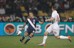 Steve Cherundolo of the United States kicks the ball during a FIFA 2010 World Cup soccer match against England June 12, 2010 in Rustenburg, South Africa. &copy; Diademimages - Dreamstime.com