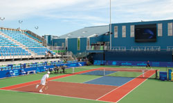 This stadium court is an excellent venue for a match between high-profile players, or the final of a municipal tournament. Photo courtesy of ICA Sports, North Salem, NY.