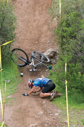 Rider during an accident on Alpes Cup, mountain bike competition. &copy; Andres Morales - Dreamstime.com