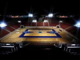Basketball court waiting for tournament to begin