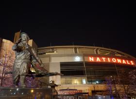 A statue of Negro Leagues player Josh Gibson stands outside Nationals Park