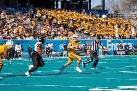 Playing under sunny blue skies and mid-60s temperatures, the Western Michigan University Broncos took advantage of South Carolina’s mild, mid-December weather to deliver a dominant performance at the 6th annual Myrtle Beach Bowl presented by Engine on Dec. 19, 2025.